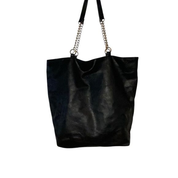 DSW Y2K Large Black Ruffle Gold Studded Tote Bag with Chain Straps - Picture 8 of 8